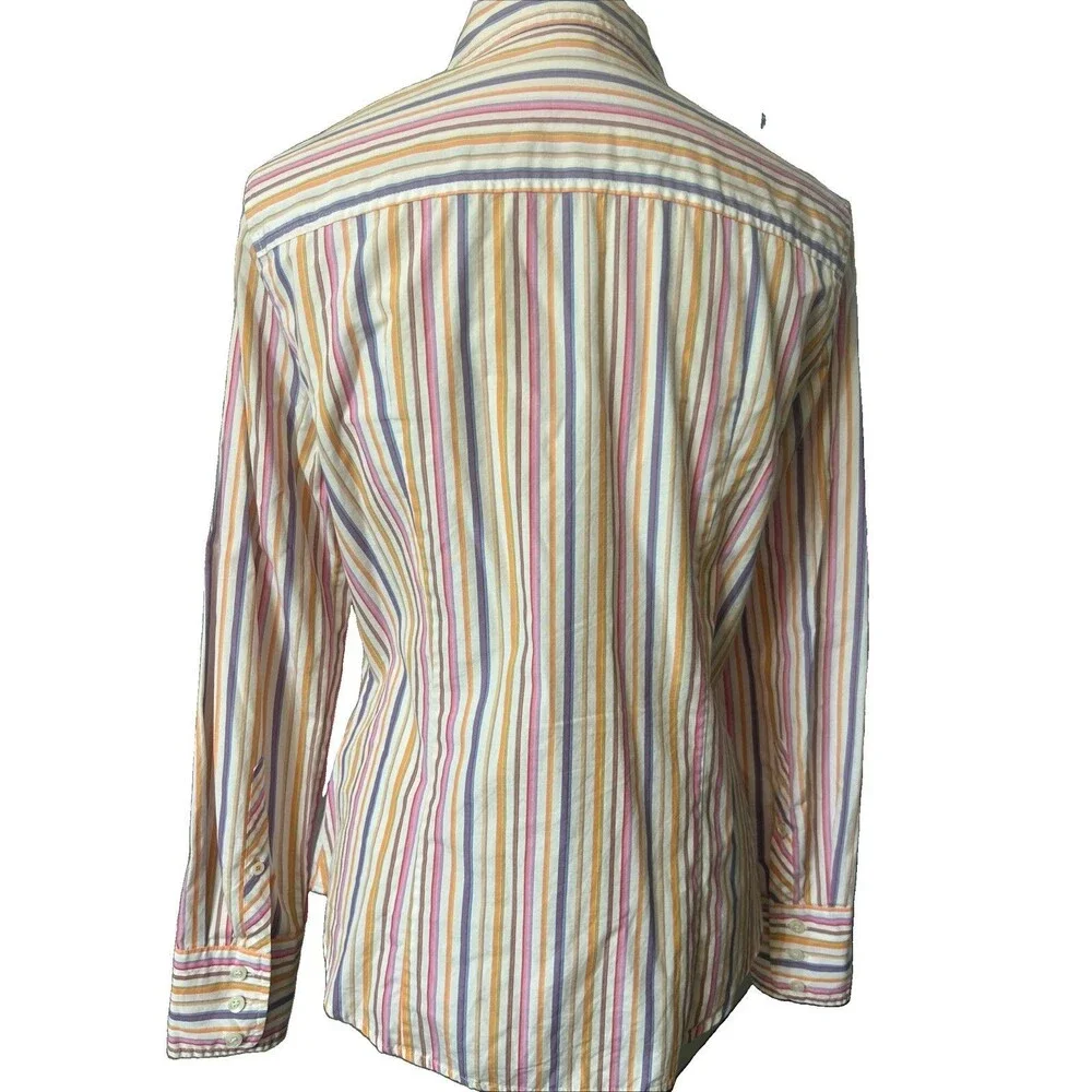 VTG J Crew Slim Fit Womens M Stripe Cotton Multi Button Up Long Sleeve Shirt HKG